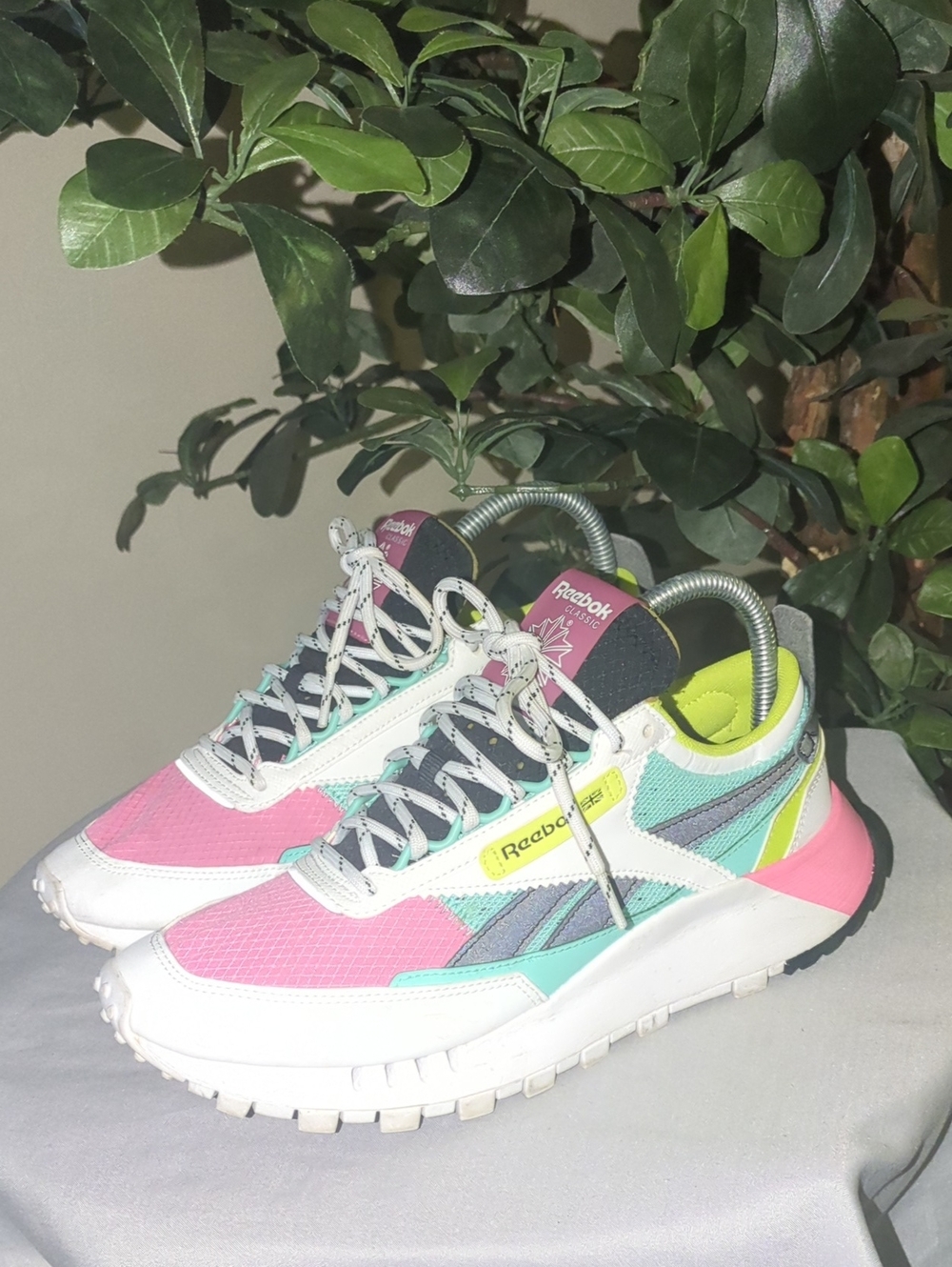 Reebok Women's Pink, Black, White & Yellow Retro Trail Sneakers